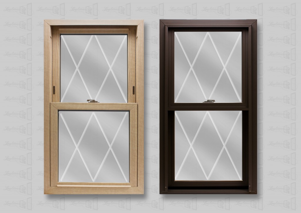 Lang Exterior Stainable Oak Woodgrain Interior and Cocoa Exterior with Diamond V-Groove Glass Window
